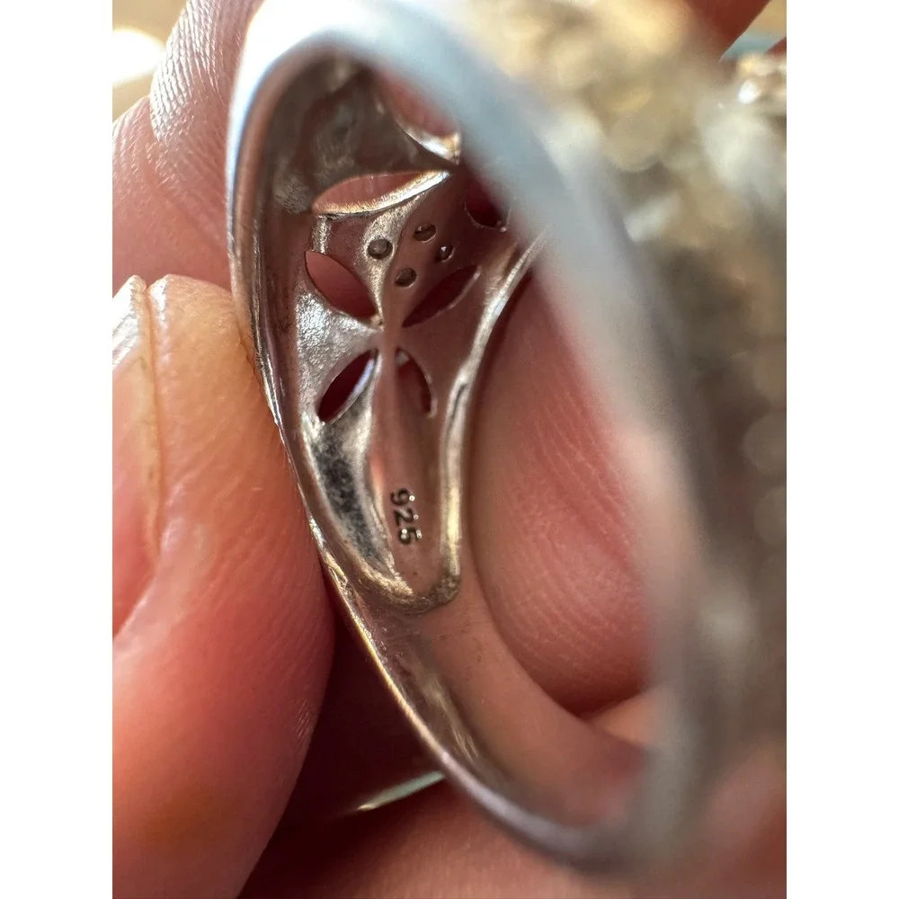 925 Sterling Silver Diamond Accent Ring, Wide Band, Size 6, RJ6, Statement‎ Ring